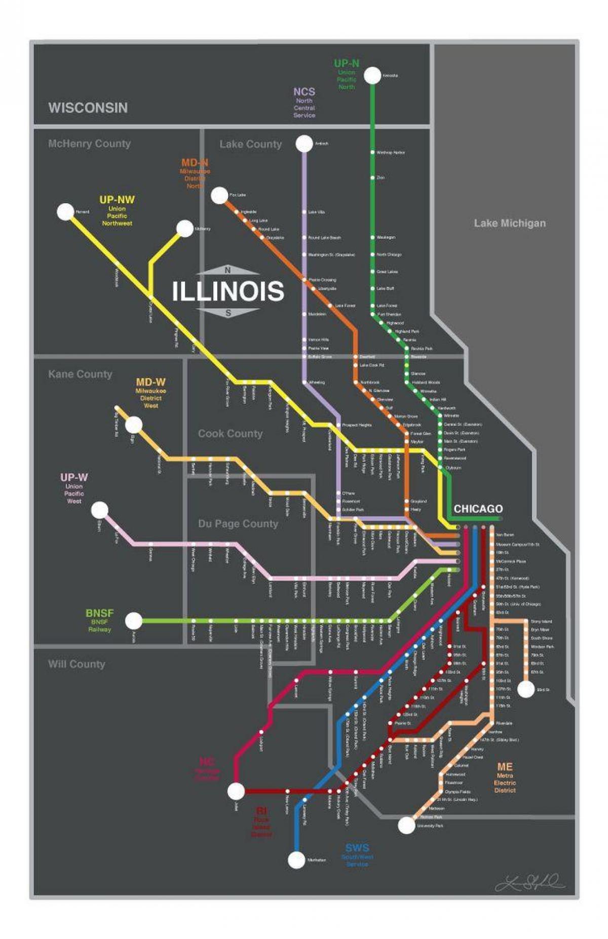 시카고에 metra 지도