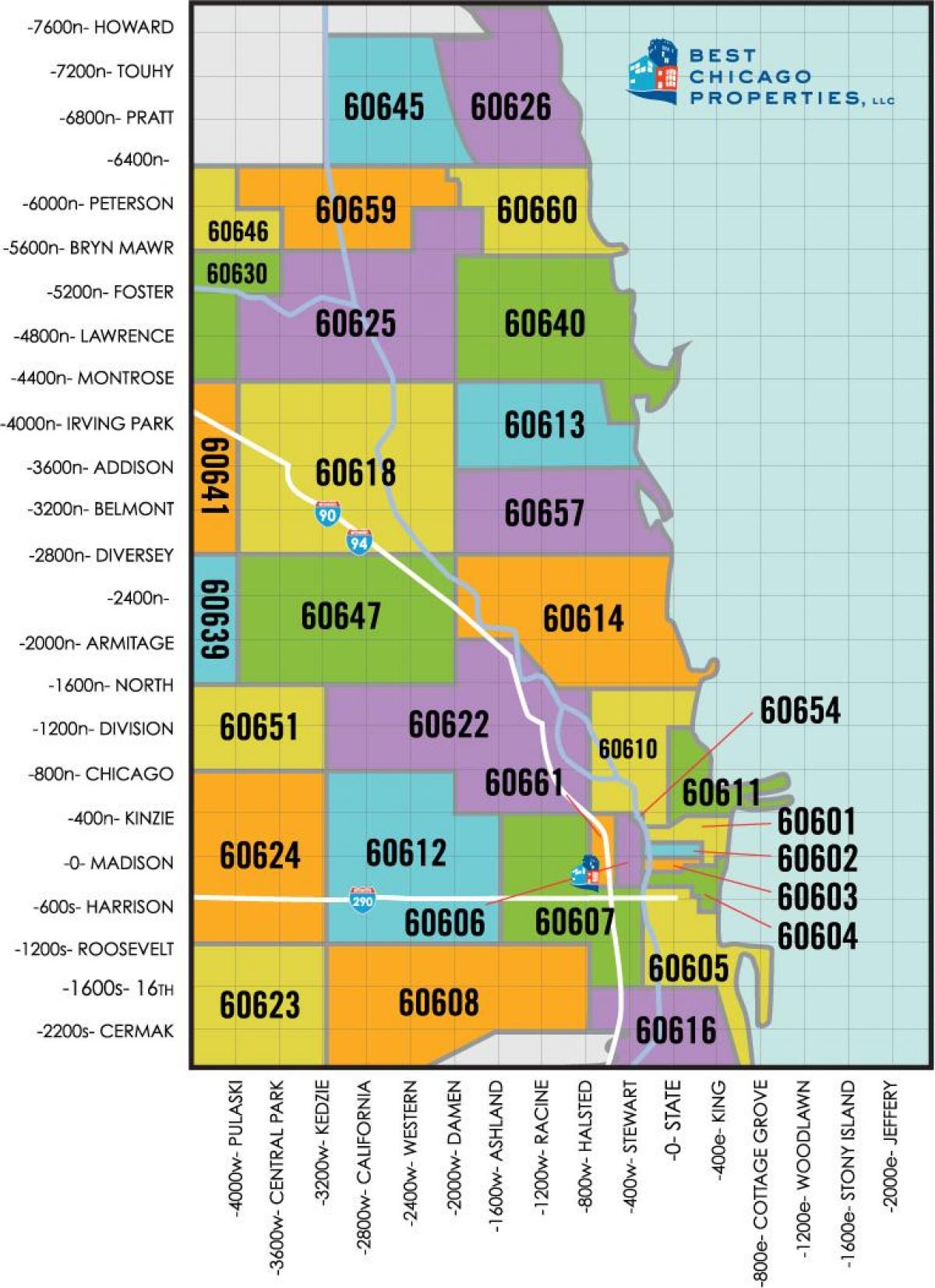 시카고 지역 zip code 지도