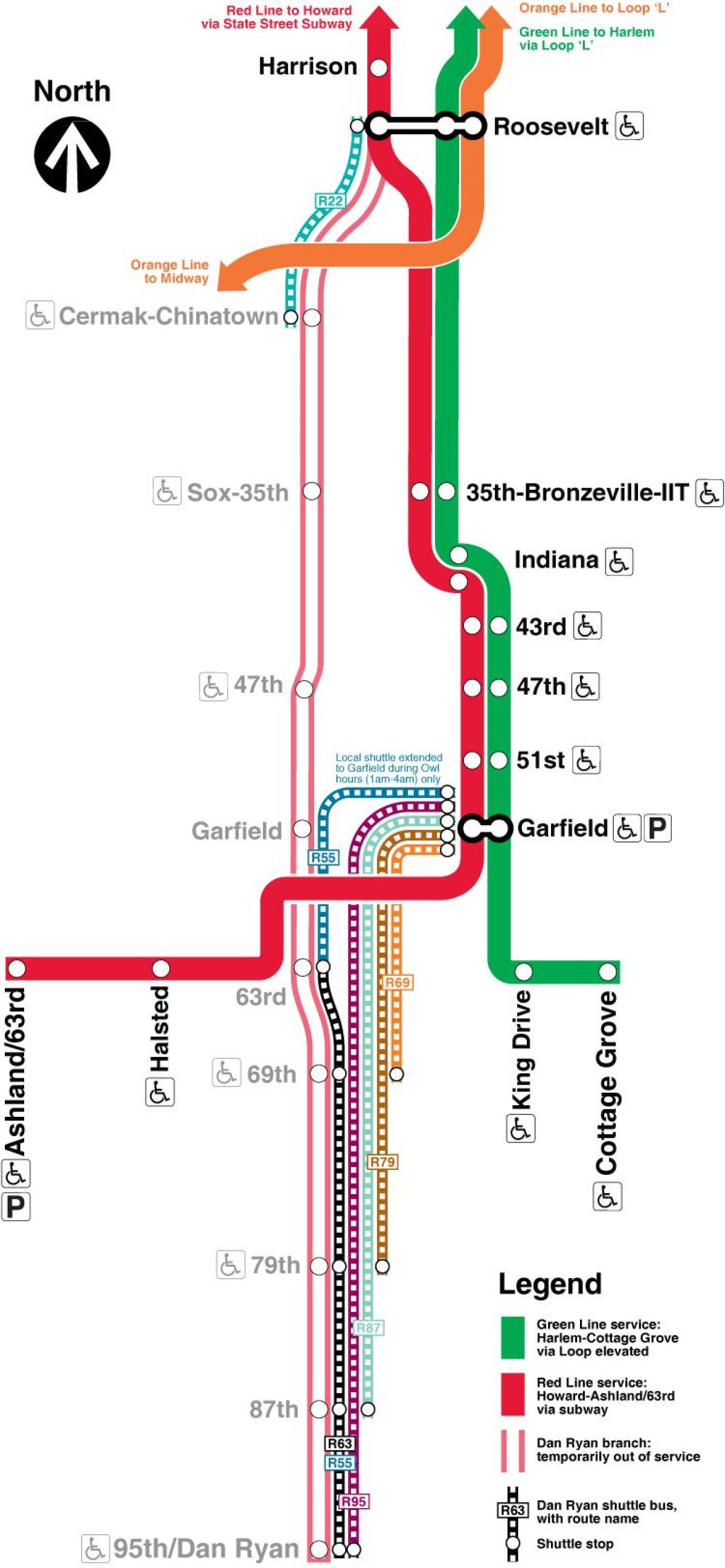 시카고 지하철 노선도 빨간 라인