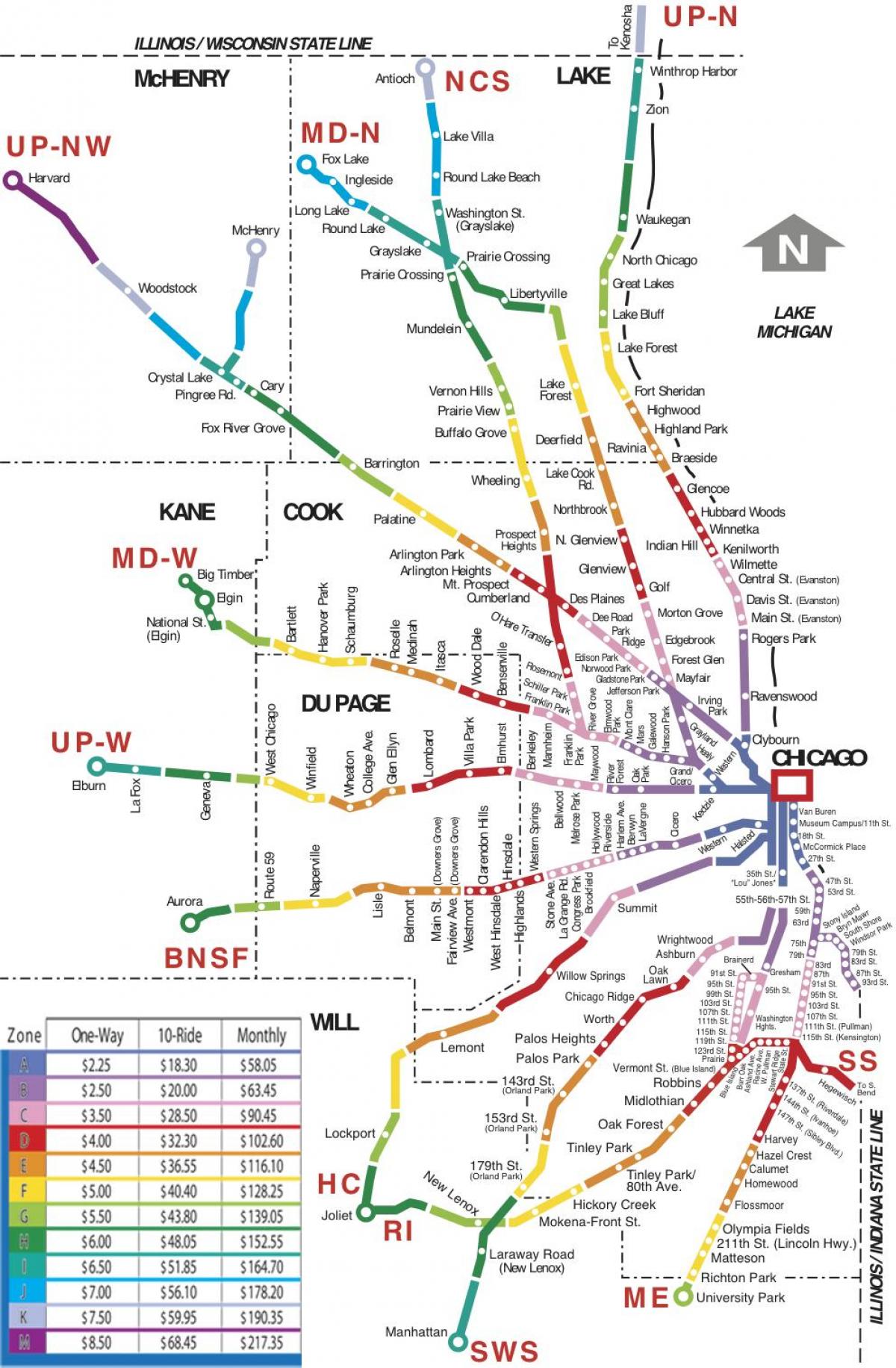 시카고 지역 기차 맵